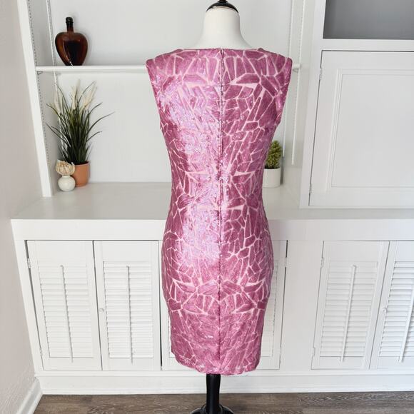 Tadashi Shoji Pink Sequin Embroidered Akers V-Neck Cocktail Dress Size M - Picture 4 of 8
